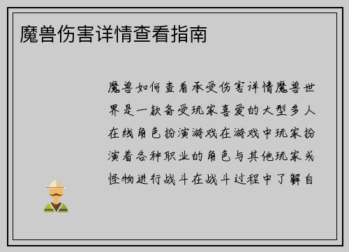 魔兽伤害详情查看指南