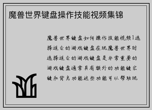 魔兽世界键盘操作技能视频集锦